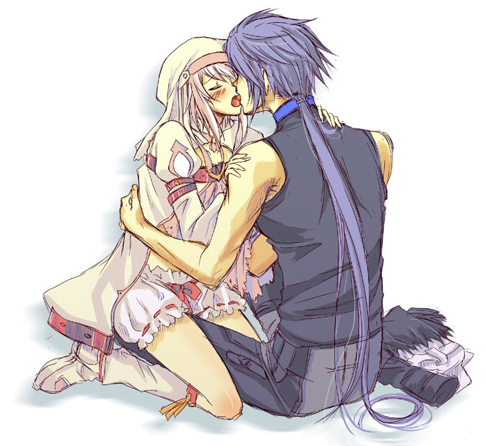 1girl, alice_(tales_of_symphonia_kor), blonde_hair, blue_hair, blush, boots, closed_eyes, coat