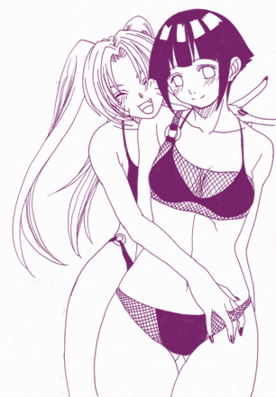 2girls, artist_request, bikini, couple, curvy, fishnets, genderswap, genderswap_(mtf)