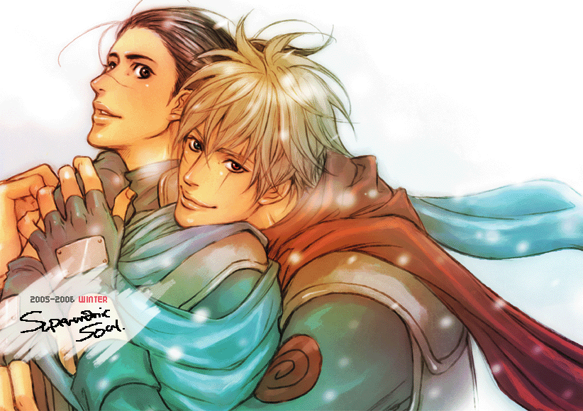 2boys, hatake_kakashi, hug, male_focus, multiple_boys, naruto, oyamada_ami, scarf