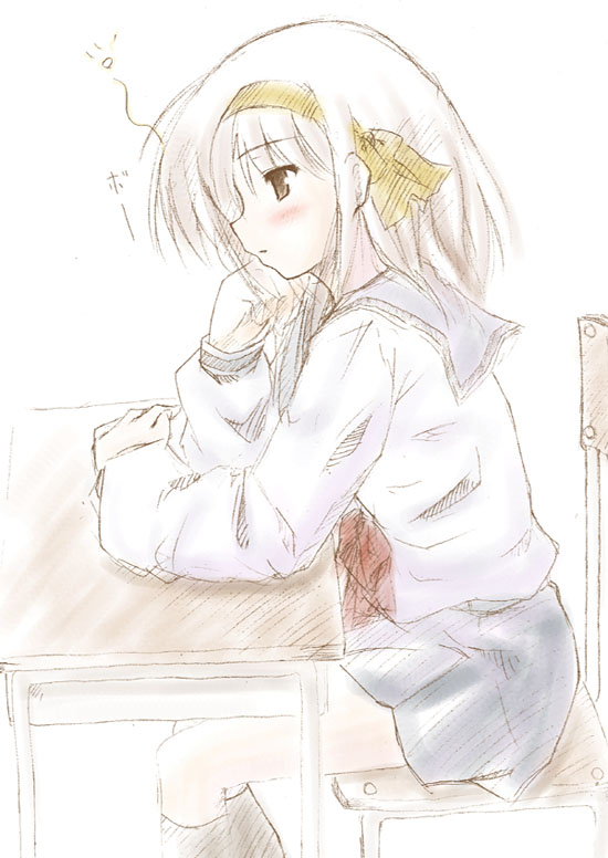 brown_hair, desk, nishikiori_jin, nishikiori_kami, school_uniform, serafuku, short_hair, sketch