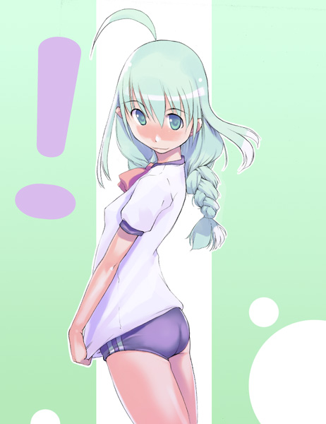ahoge, braid, buruma, green_hair, gym_uniform, me-tan, os-tan, takeda_sun