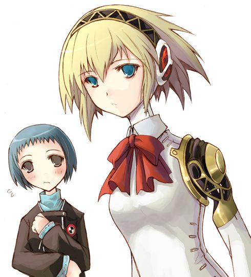 aegis, aegis_(persona), android, aqua_hair, atlus, blonde_hair, blue_eyes, bow