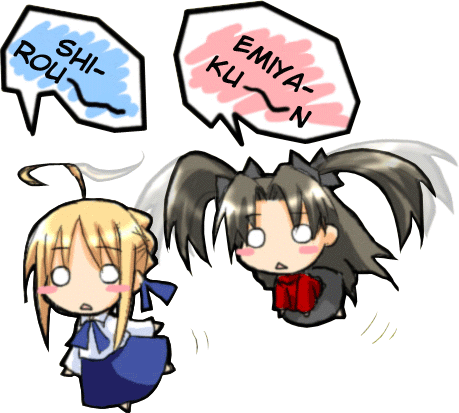 2girls, animated, animated_gif, artoria_pendragon_(all), blonde_hair, blush_stickers, chibi, fate/stay_night