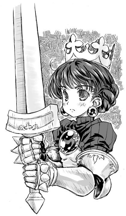 1girl, atlus, crown, earrings, focke_wulf, gauntlets, gradriel, gradriel_de_valendia