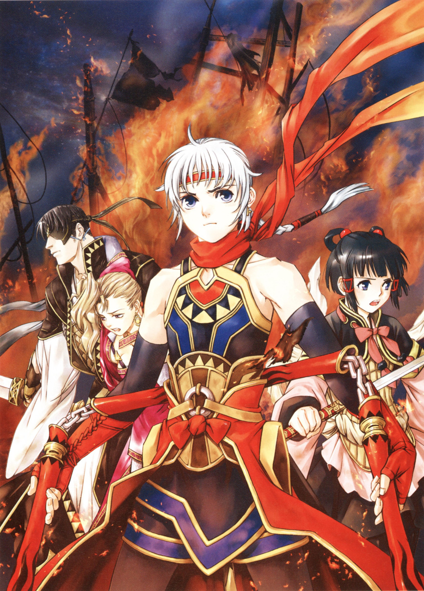 2boys, 2girls, absurdres, armor, bangs, black_hair, blonde_hair, blue_eyes