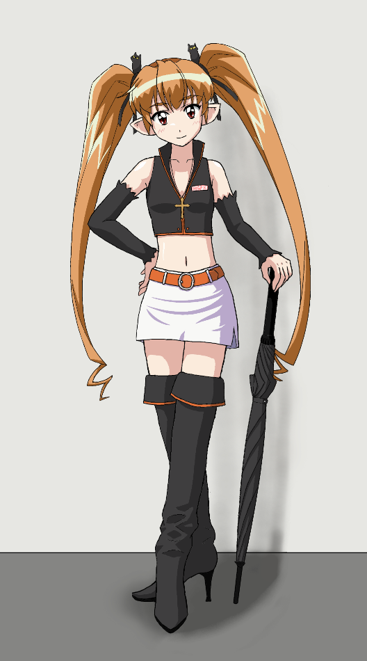 blonde_hair, detached_sleeves, long_hair, midriff, miniskirt, navel, pachira, race_queen