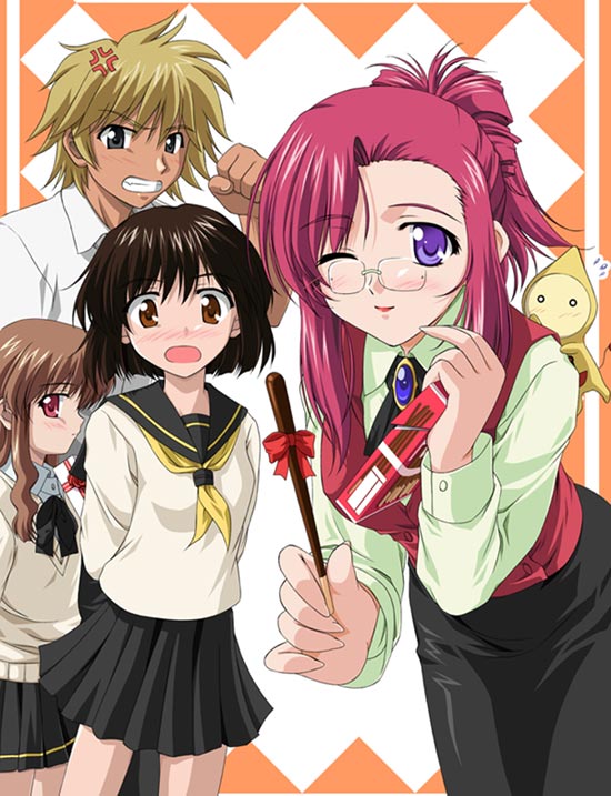 00s, 1boy, 3girls, :o, angry, arms_behind_back, black_eyes, black_hair