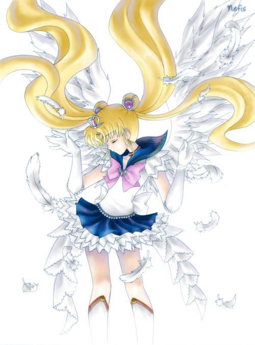 1girl, bishoujo_senshi_sailor_moon, blonde_hair, blue_skirt, boots, bow, choker, double_bun