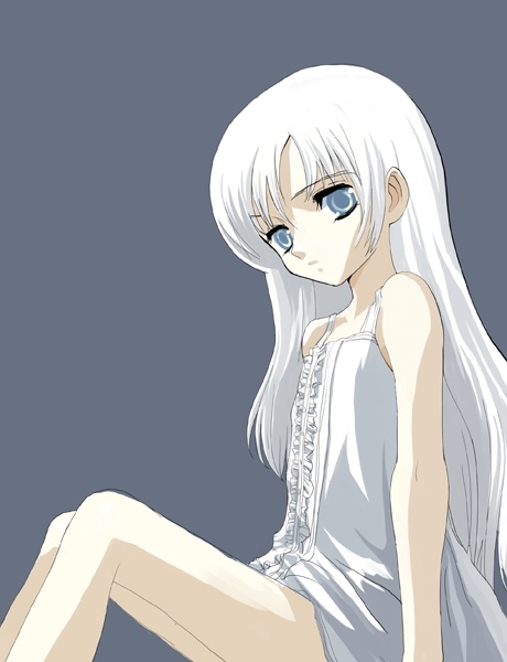 1girl, blue_eyes, bottomless, chemise, flat_chest, long_hair, momo_(shinigami_no_ballad), natori_(natorism)