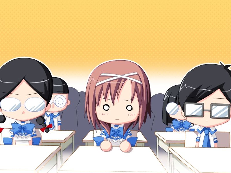 2boys, 3girls, chibi, choco_chip, classroom, coke-bottle_glasses, game_cg, glasses