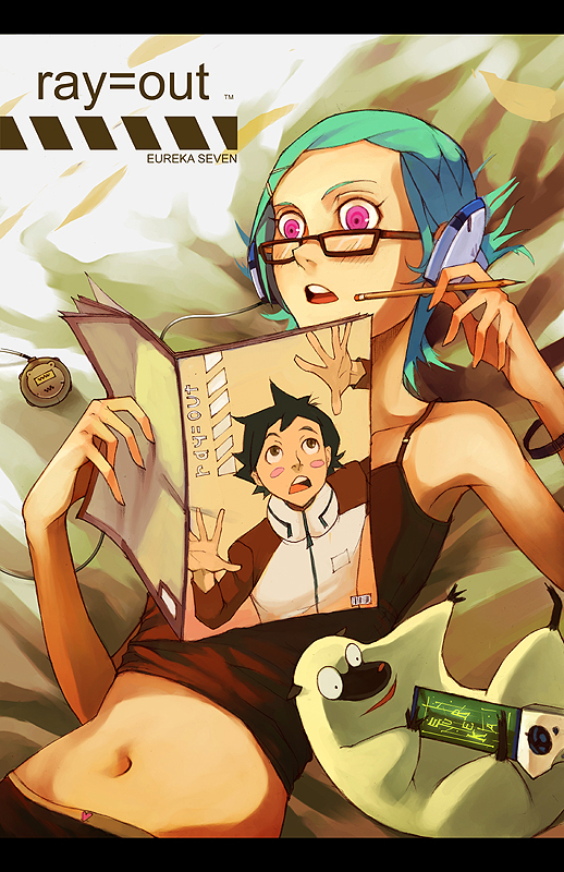 1girl, aqua_hair, blue_hair, blush, blush_stickers, book, eureka, eureka_seven
