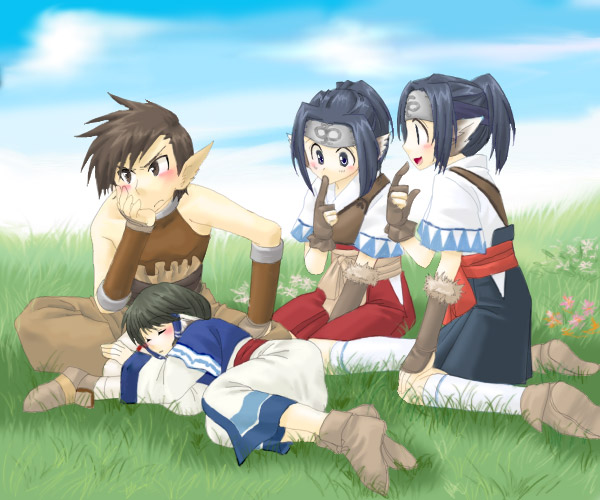 1girl, 3boys, animal_ears, aruruw, brothers, dog_ears, doriy, guraa