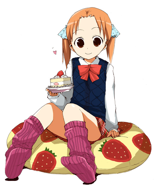 beanbag, bow, cake, child, food, footwear, fruit, ichigo_mashimaro