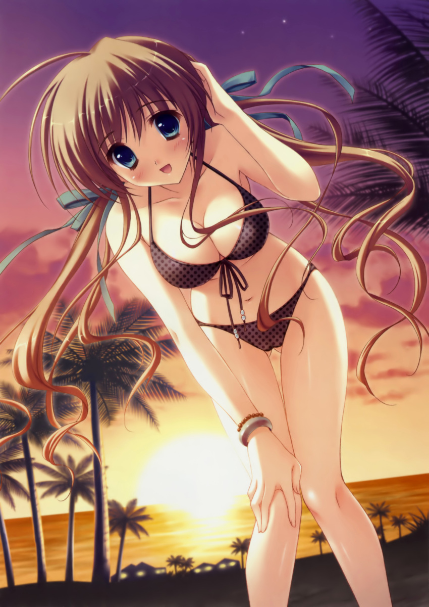 akane-iro_ni_somaru_saka, bikini, blue_eyes, blush, bracelet, breasts, brown_hair, cleavage