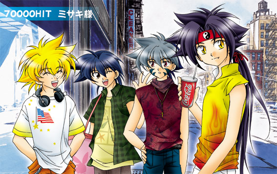 00s, 4boys, :d, ;d, ahoge, alternate_costume, america, american_flag