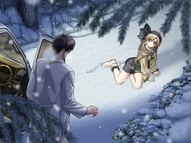 1boy, 1girl, asuka_pyon, bike_shorts, blonde_hair, boots, car, choker