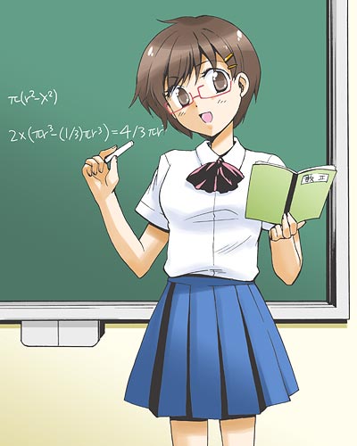 bad_id, book, chalk, chalkboard, glasses, hair_ornament, hairclip, lowres