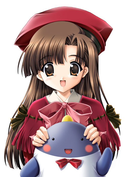 00s, 1girl, :d, beret, bird, black_bow, bow, brown_eyes