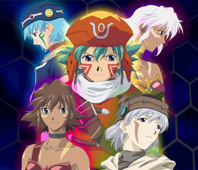 .hack//, .hack//games, .hack//sign, 00s, 2girls, 3boys, aqua_eyes, aqua_hair