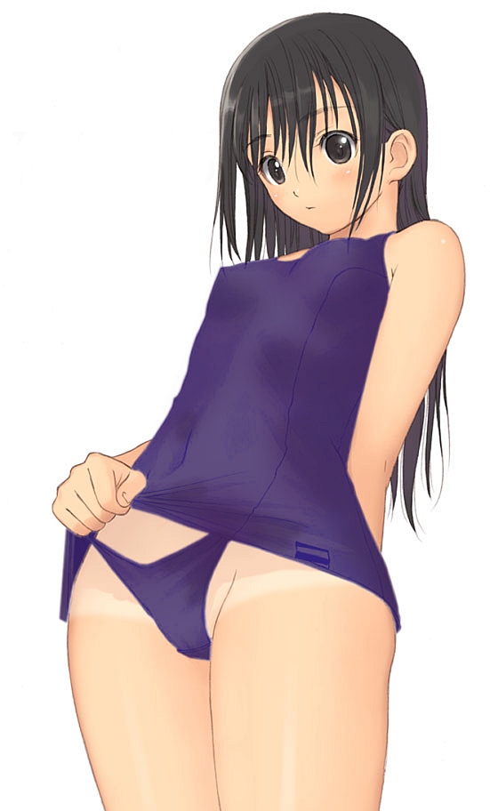 1girl, bikini_tan, one-piece_swimsuit, petite, photoshop, purple_school_swimsuit, school_swimsuit, school_swimsuit_flap