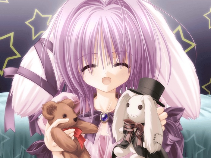 1girl, animal_ears, closed_eyes, farfa, game_cg, hat, lavender_hair, magical_tale