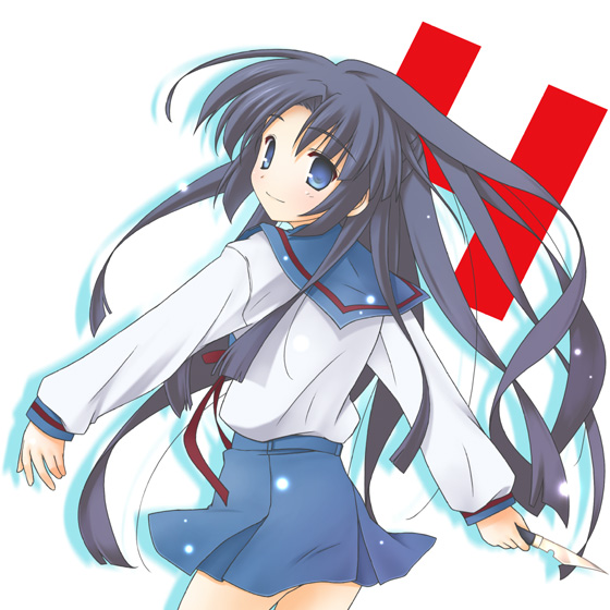 asakura_ryouko, chuujou_kagetsu, knife, school_uniform, serafuku, suzumiya_haruhi_no_yuuutsu