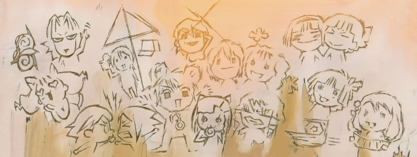 6+girls, aeru, ai_ai_gasa, alti, amuria, caimu, chibi, dominura, everyone, floe, mamiina, monochrome, morinas, multiple_girls, neviril, paraietta, rakugaki, rimone, rodoreamon, screencap, simoun, sketch, stitched, vyuura, yun_(simoun)
