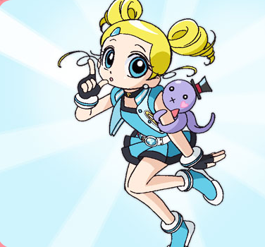 1girl, :x, belt, black_gloves, black_hat, blonde_hair, blue_background, blue_eyes