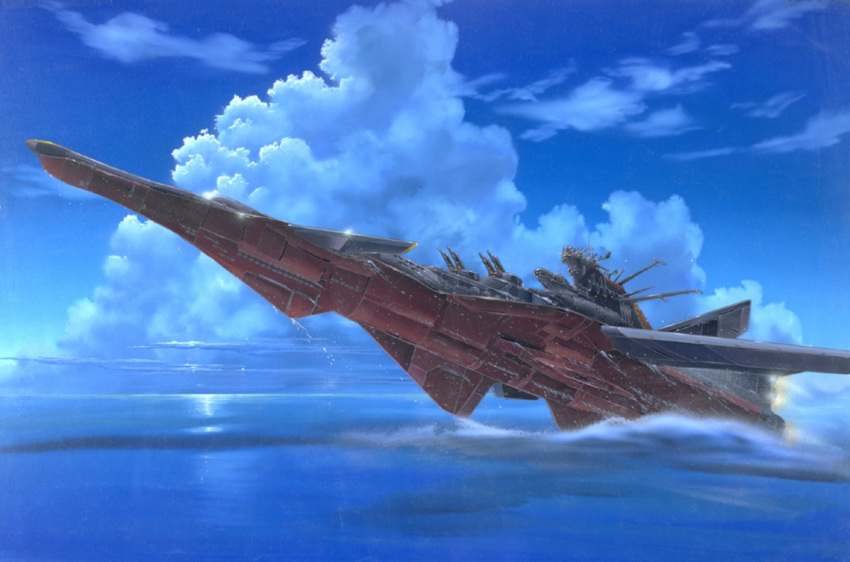 90s, clouds, fushigi_no_umi_no_nadia, highres, nautilus, ocean, ship, sky