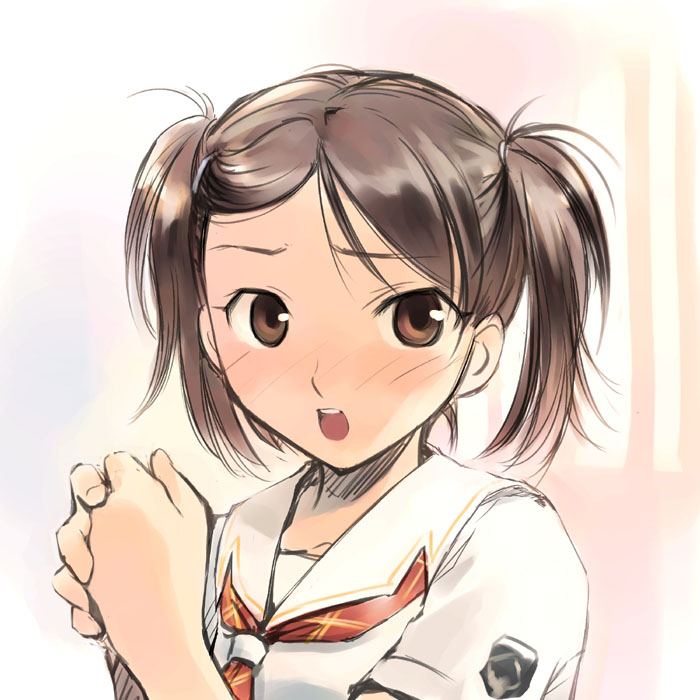 1girl, blush, brown_eyes, brown_hair, ikeda_jun_(mizutamari), kimi_kiss, kuryuu_megumi, open_mouth