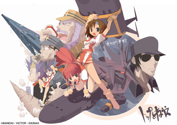 3girls, 4boys, alien, amano_kazumi, battleship, exelion, gainaxtop, gunbuster
