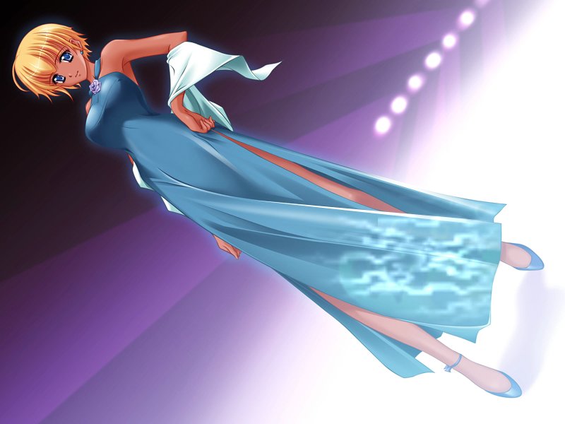 1girl, blonde_hair, blue_eyes, dark_skin, dress, dutch_angle, earrings, evening_gown