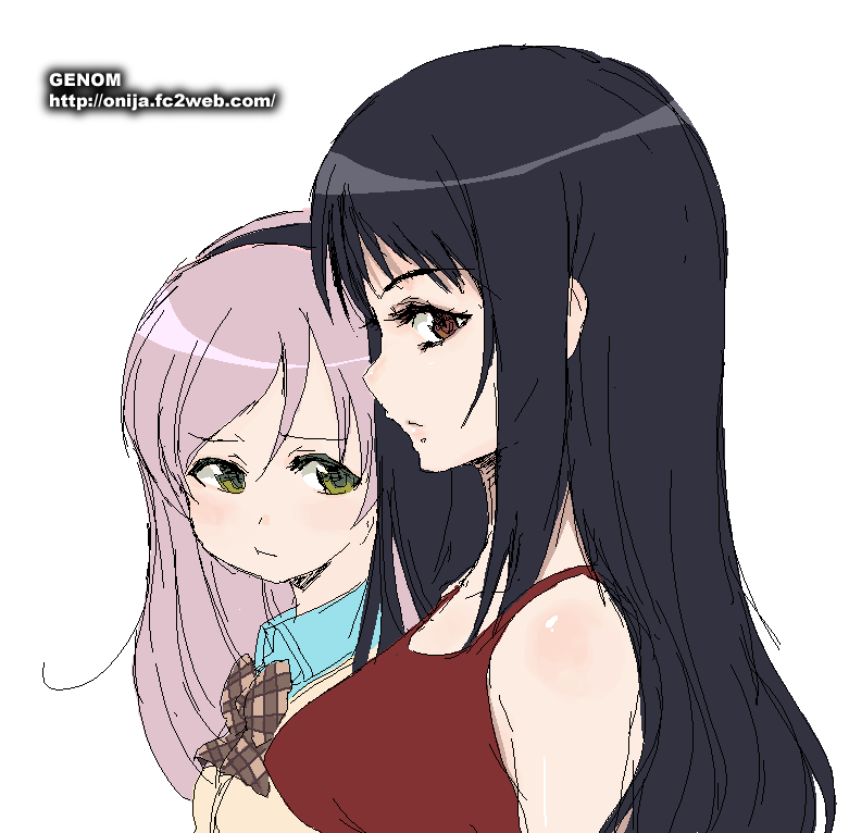 black_hair, brown_eyes, genom, green_eyes, hairband, long_hair, nanto_yaya, oekaki