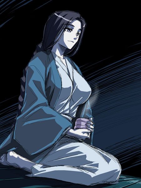 1girl, black_hair, bleach, braid, breasts, closed_mouth, facing_to_the_side, female
