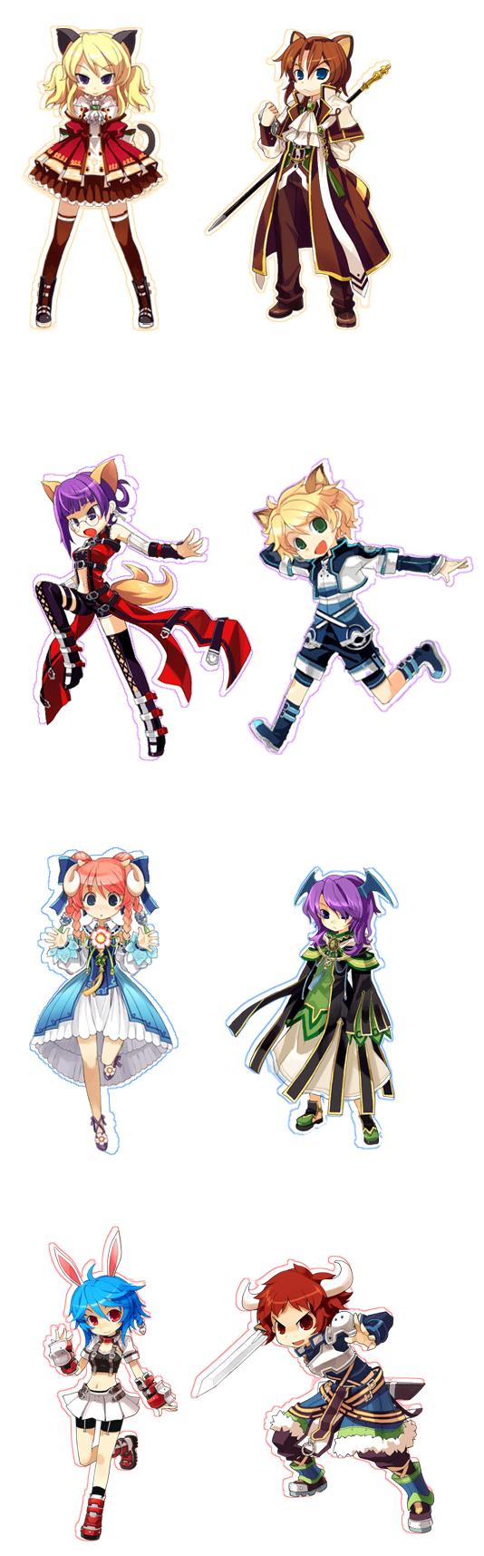4boys, 4girls, animal_ears, blonde_hair, blue_hair, boots, brown_hair, buffalo_(trickster)