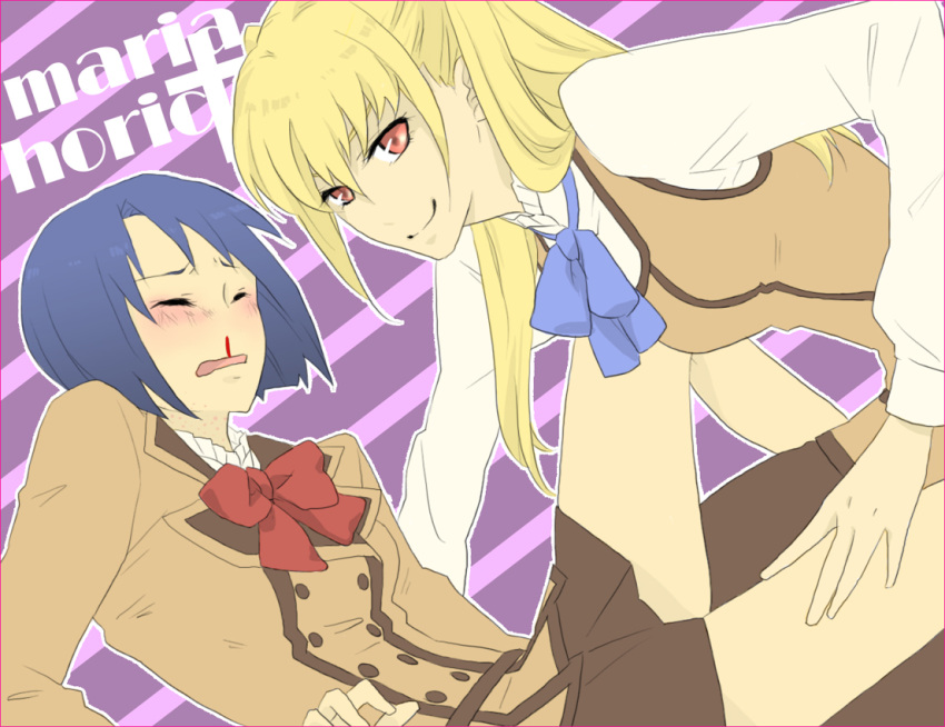 blood, hives, maria_holic, miyamae_kanako, nosebleed, shidou_mariya, trap