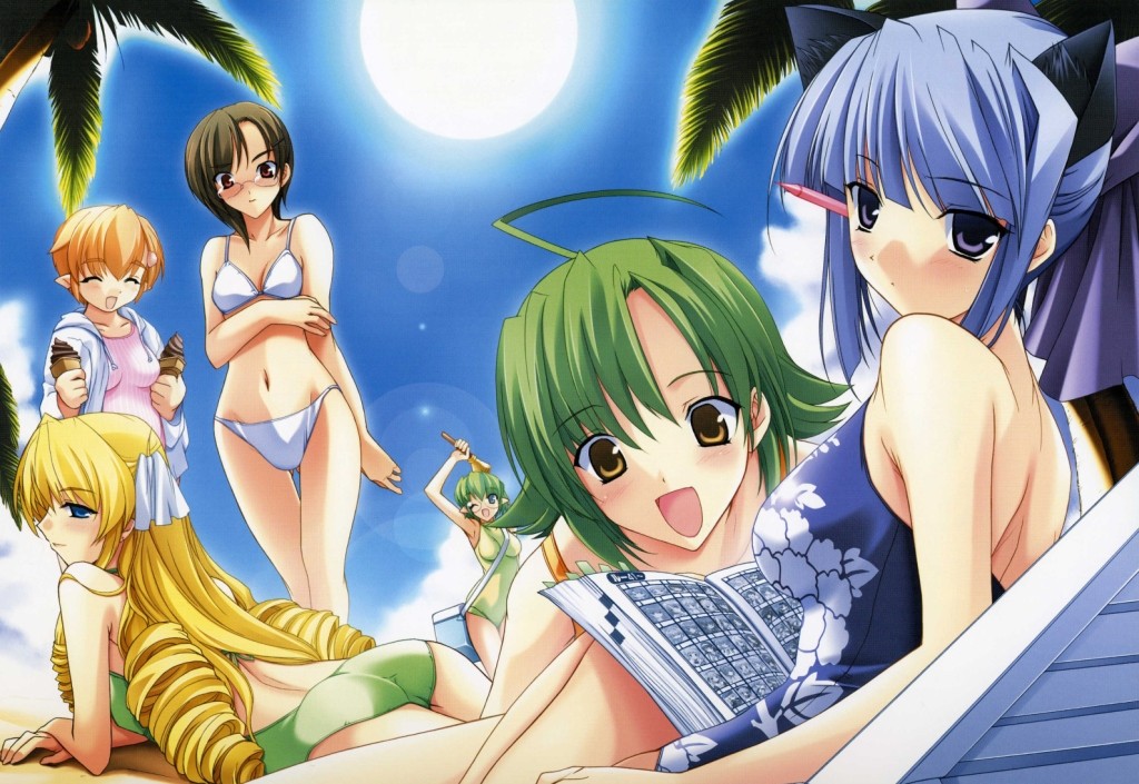 6+girls, :d, ;d, ^_^, ahoge, animal_ears, arm_up, ass