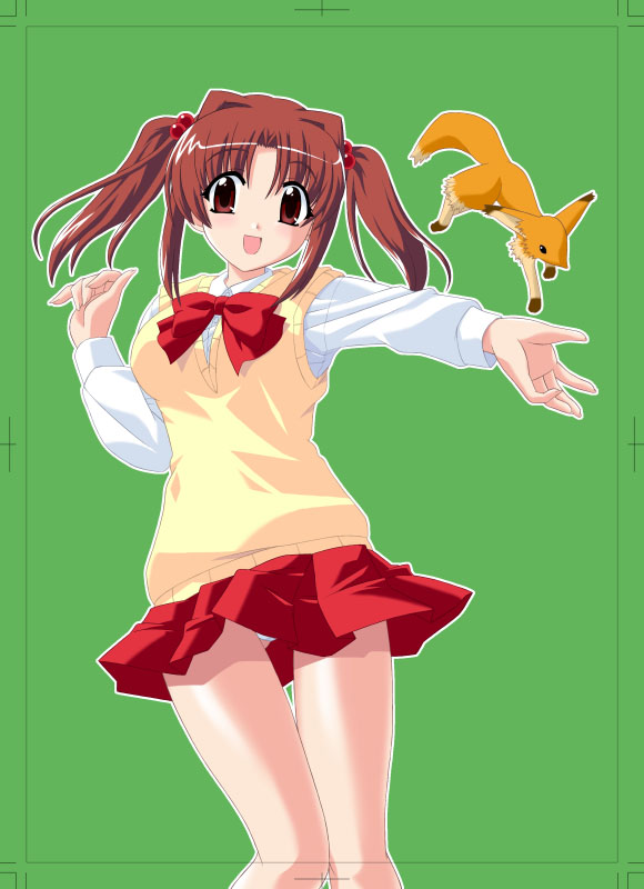 1girl, izuna_(ukagaka), kannagi_youko, outstretched_arm, reaching, school_uniform, serafuku, solo