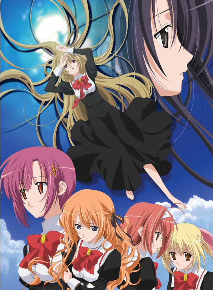 1boy, 5girls, black_hair, blonde_hair, brown_eyes, everyone, half_updo, itsukushima_takako