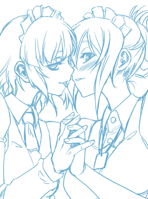 2girls, blue, blush, drugged, drugs, futaba_channel, hand_holding, hands