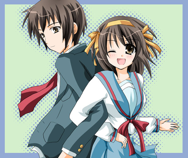 brown_hair, kokonogi_kisara, kyon, school_uniform, serafuku, short_hair, suzumiya_haruhi, suzumiya_haruhi_no_yuuutsu