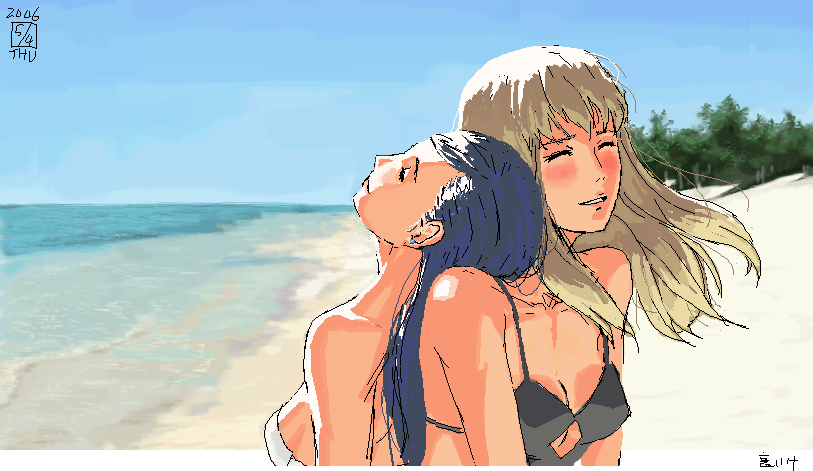 2girls, beach, cpt, fujino_shizuru, ikeda_(cpt), kuga_natsuki, multiple_girls, my-hime
