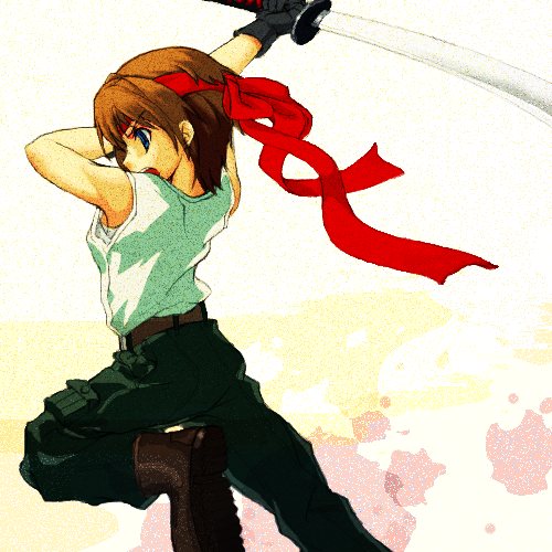 1girl, androgynous, headband, honoka, honoka_(the_third), lowres, solo, sword