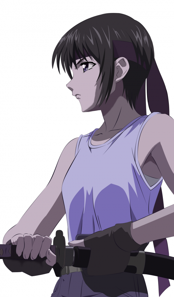1girl, androgynous, black_hair, blue_eyes, fingerless_gloves, gloves, headband, honoka