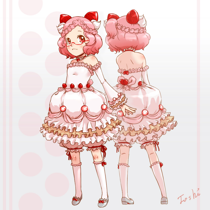 blush, braid, cake_dress, detached_sleeves, dress, face, food_as_clothes, food_themed_clothes