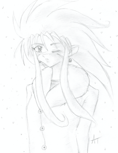 1girl, minagi_(tenchi_muyou!), monochrome, solo, spiky_hair, tenchi_muyou!
