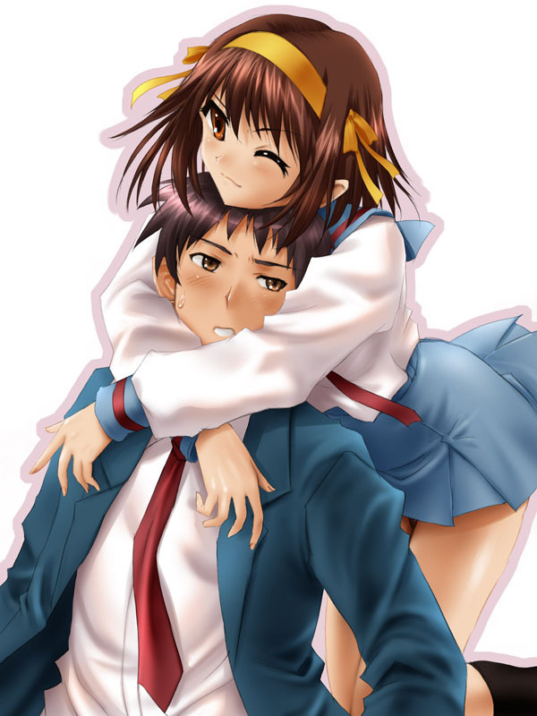 brown_hair, duplicate, kyon, pin.x, school_uniform, serafuku, short_hair, suzumiya_haruhi