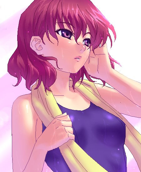 1girl, amano_mishio, kanon, oekaki, one-piece_swimsuit, purple_school_swimsuit, school_swimsuit, solo, swimsuit, zen