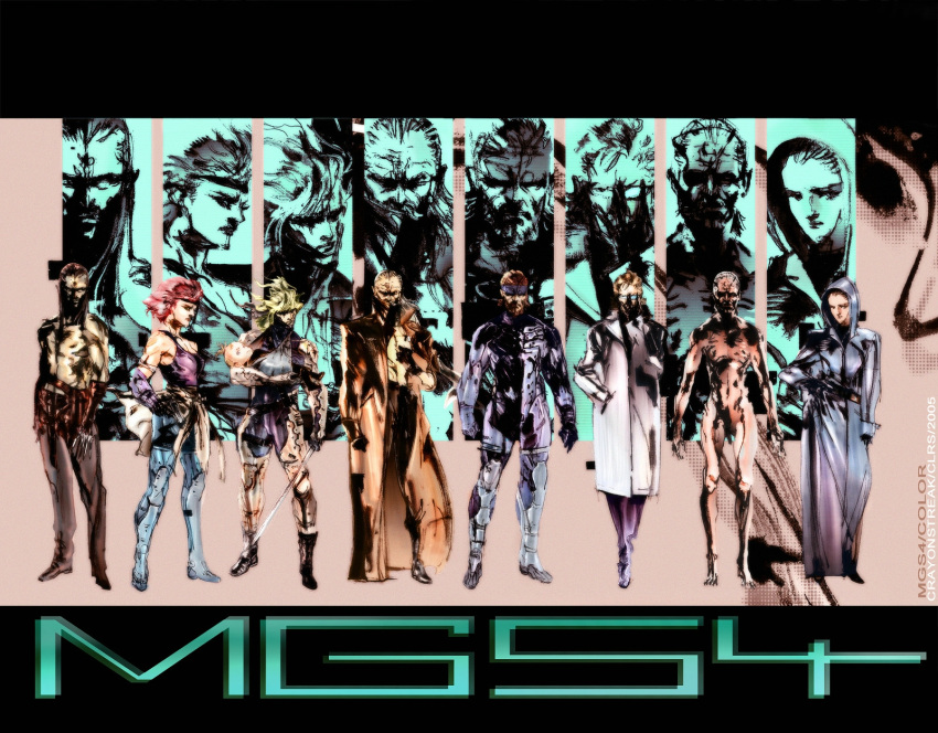 3girls, 6+boys, big_boss, cyborg, hal_emmerich, highres, konami, liquid_ocelot