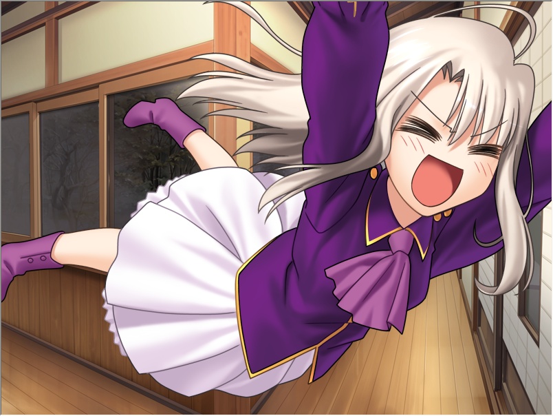 1girl, :o, boots, fate/stay_night, fate_(series), game_cg, illyasviel_von_einzbern, long_hair